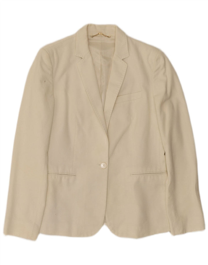 Massimo Dutti Damen 1-Knopf-Blazerjacke EU 40 Mittelweiße Baumwolle