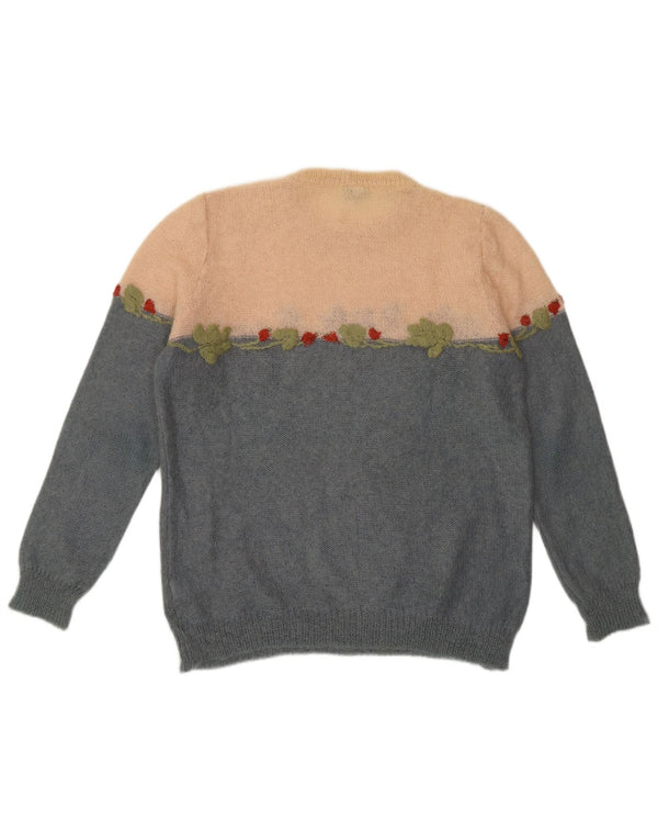 Norma Damen-Pullover mit grafischem Rundhalsausschnitt, IT 42, mittelblau, Farbblock