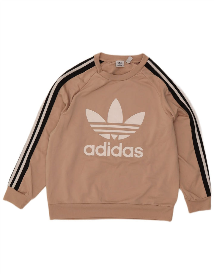 Adidas Damen Graphic Sweatshirt Pullover UK 14 Large Beige Polyester