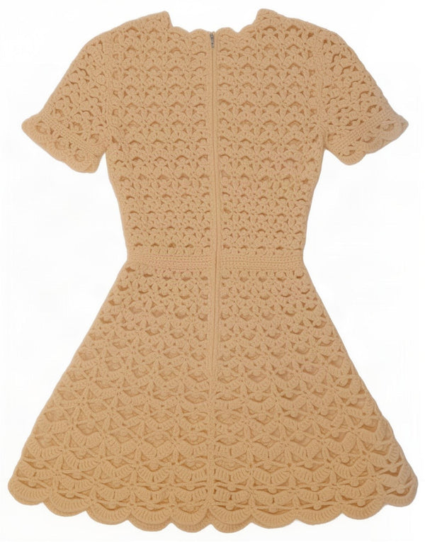 Vintage Damen Kurzärmeliges Häkelpulloverkleid UK 10 Small Beige