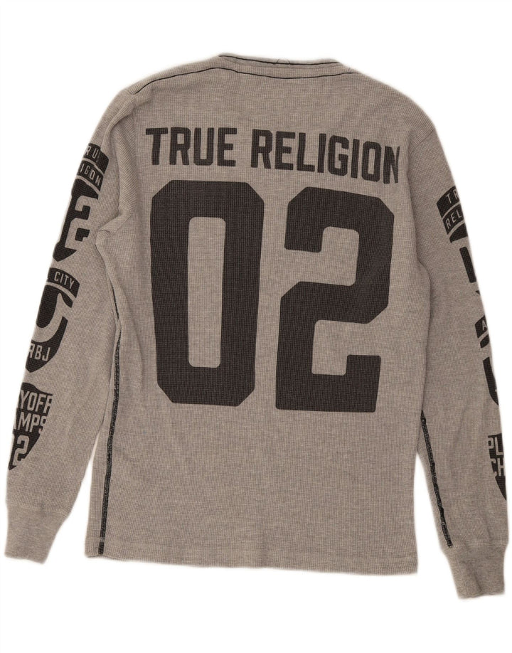 True Religion Herren-Grafik-Oberteil, langärmelig, klein, graue Baumwolle