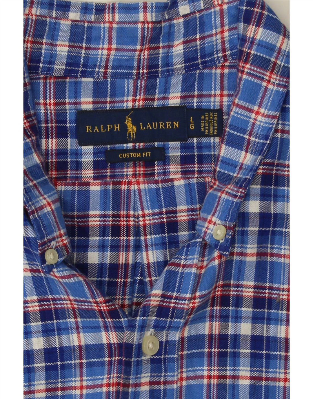Ralph Lauren Herren-Kurzarmhemd mit individueller Passform, großes blaues Karomuster