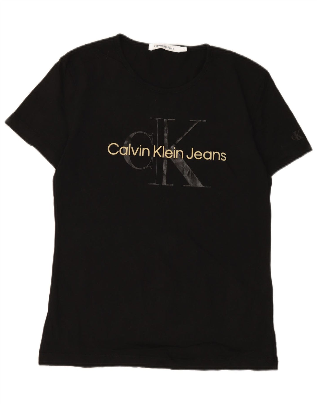 CALVIN KLEIN JEANS Damen Grafik T-Shirt Top UK 14 Large Schwarz