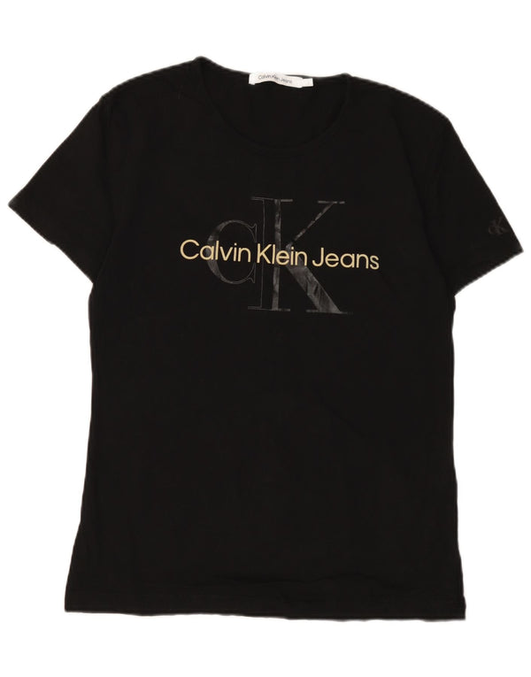 CALVIN KLEIN JEANS Damen Grafik T-Shirt Top UK 14 Large Schwarz