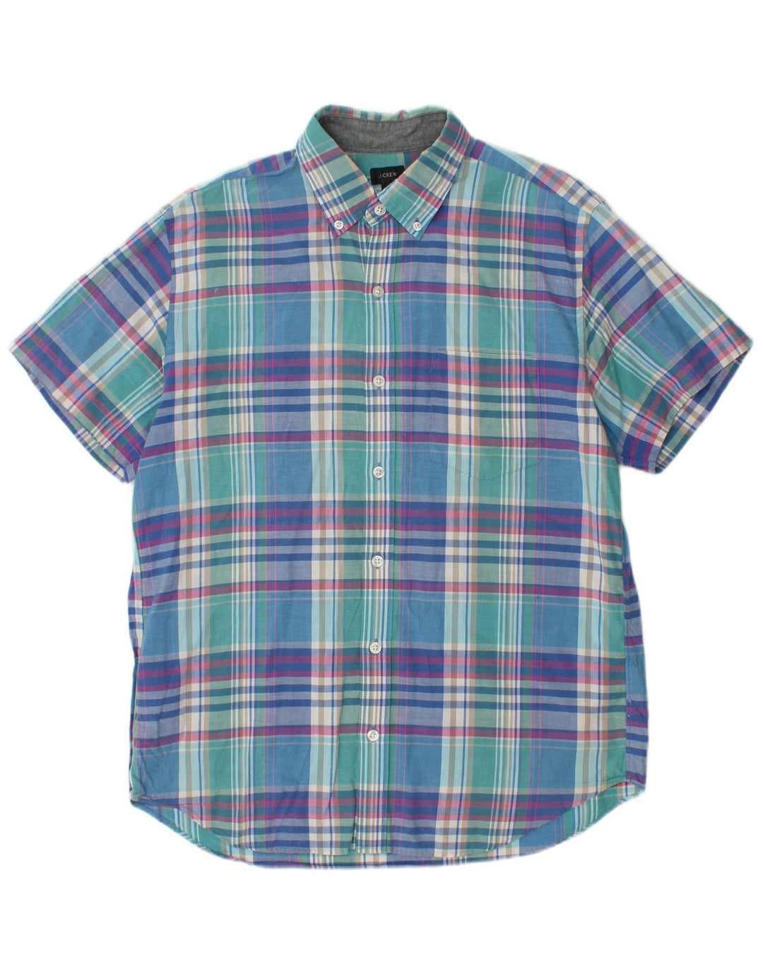 J. Crew Herren-Kurzarmhemd aus mittelblauer, karierter Baumwolle