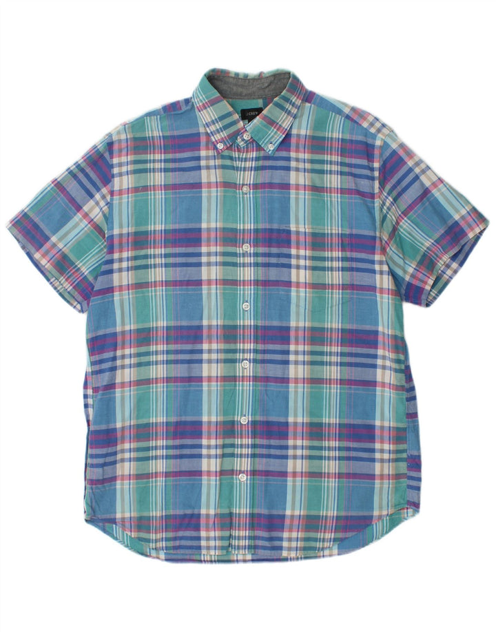 J. Crew Herren-Kurzarmhemd aus mittelblauer, karierter Baumwolle