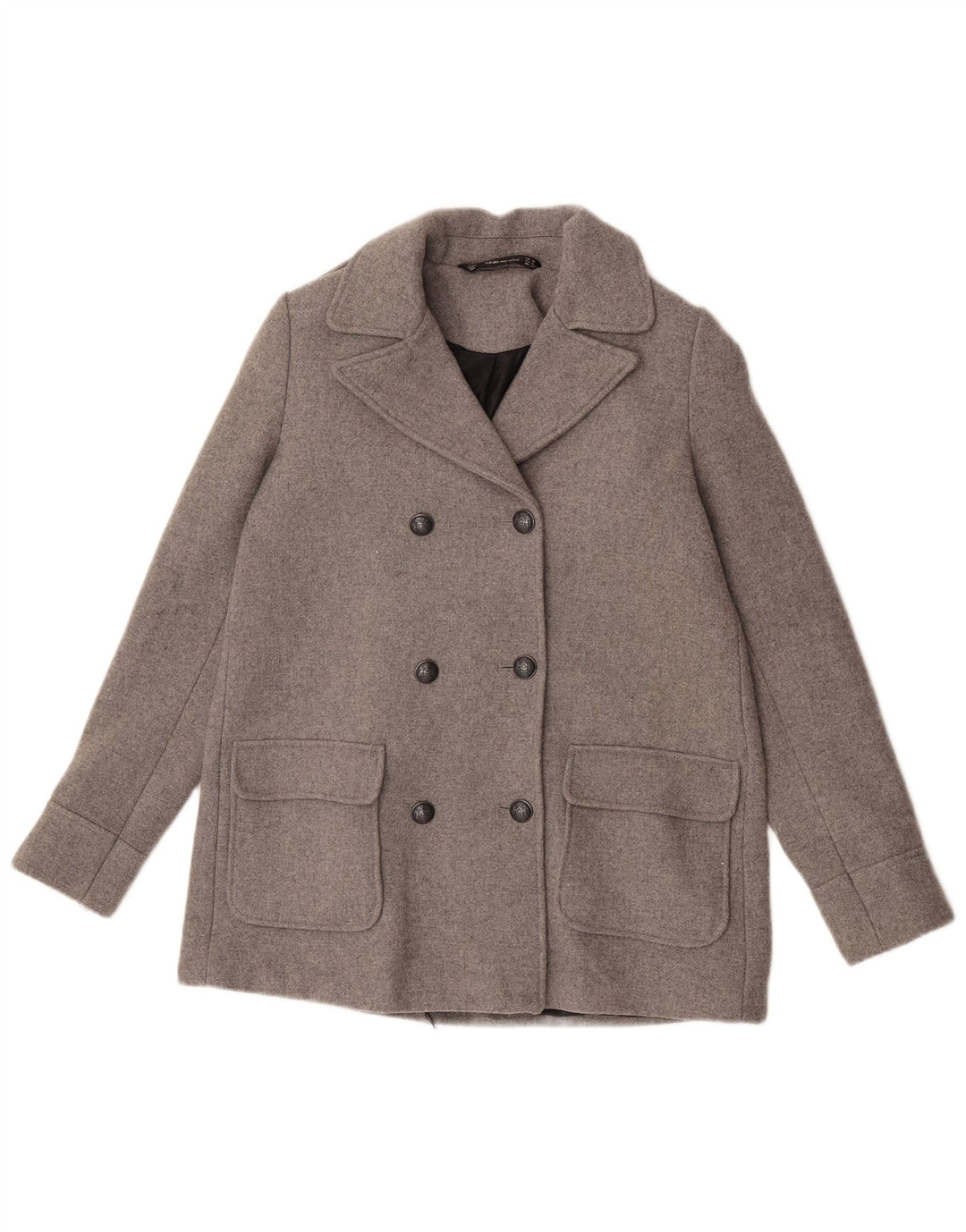 Zara Damen Trafaluc Pea Coat UK 6 XS Grau Polyester