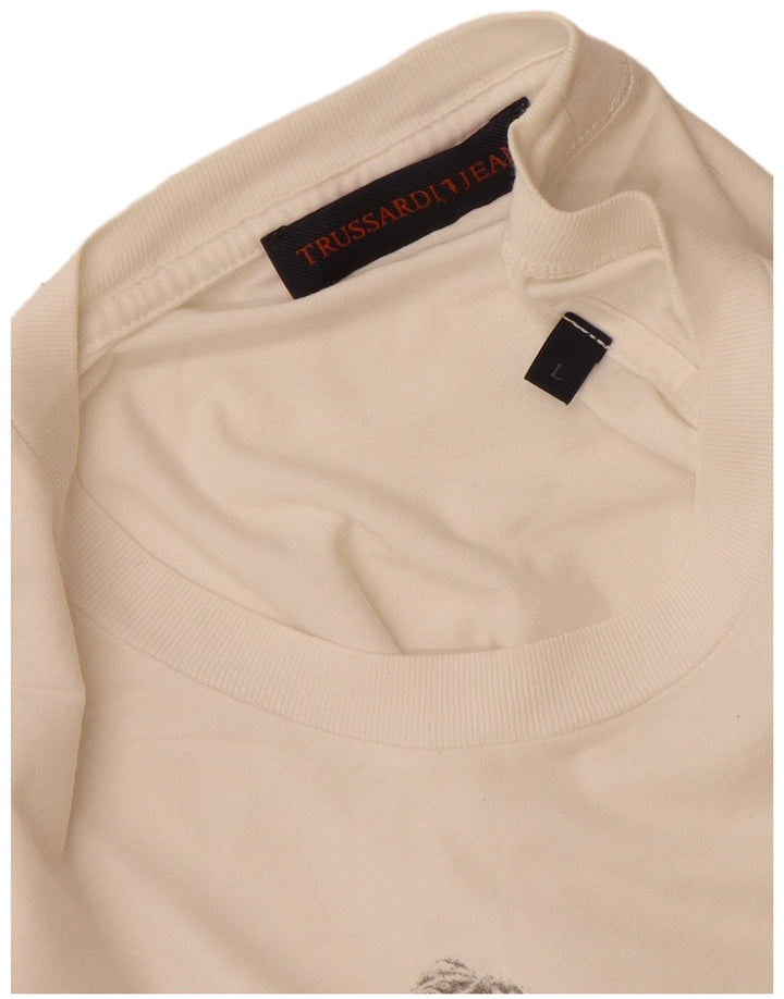 Trussardi Jeans Herren-T-Shirt mit Grafik, Größe L, Weiß
