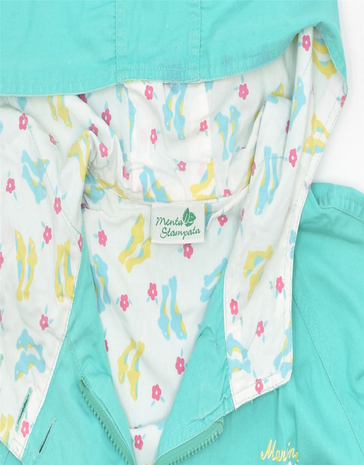 VINTAGE Womens Graphic Hooded Overcoat IT 40 Small Turquoise Cotton | Vintage | Thrift | Second-Hand | Used Clothing | Messina Hembry 