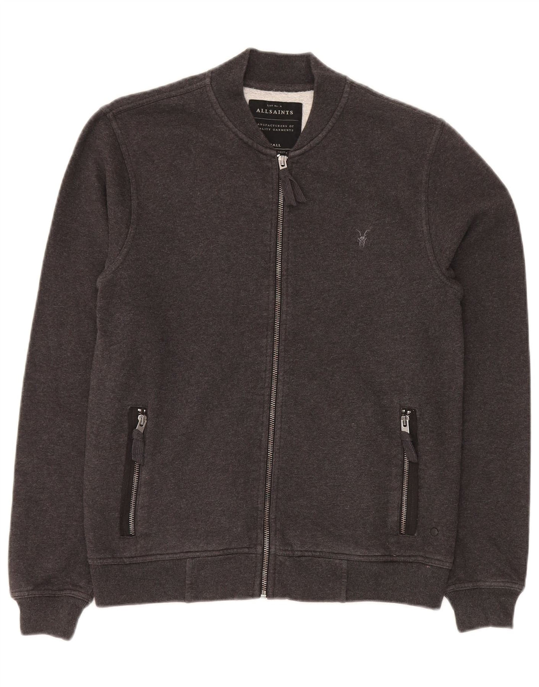 All Saints Herren-Trainingsanzug, Oberteil, Jacke, Größe S, Grau, Baumwolle