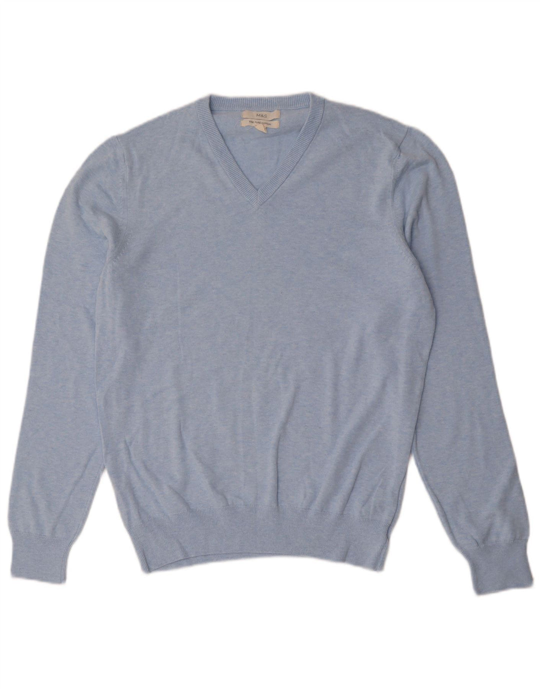 Marks & Spencer Herren-Pullover mit V-Ausschnitt aus mittelblauer Baumwolle