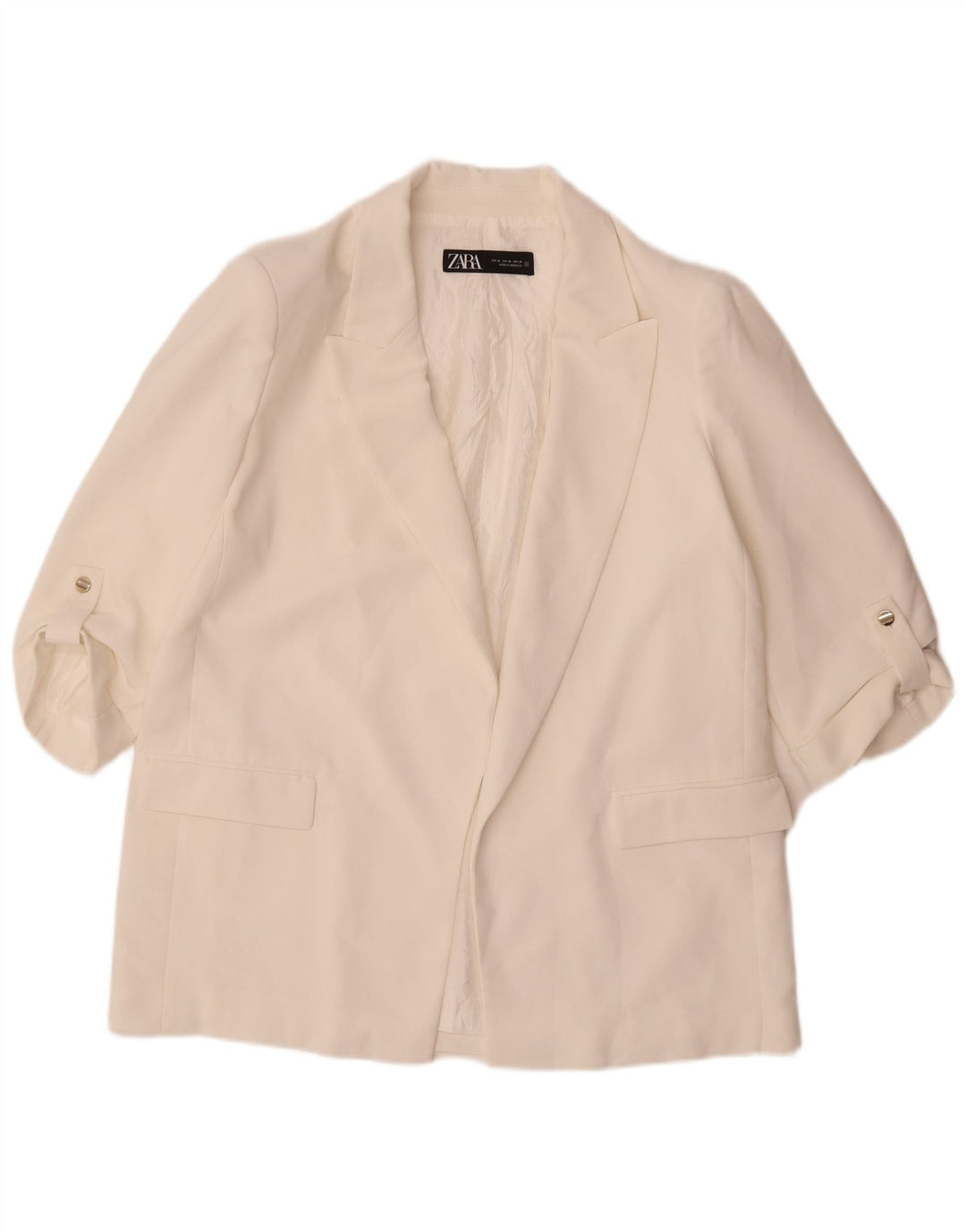 Zara Damen-Blazer mit 3/4-Ärmeln, offen, UK 18, XL, Weiß, Polyester
