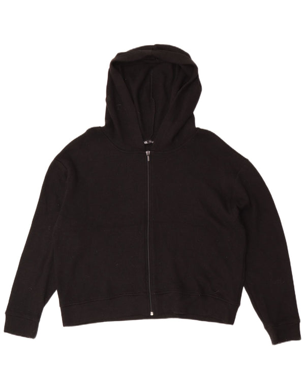 Zara Damen Crop Zip Hoodie Pullover UK 16 Große schwarze Viskose
