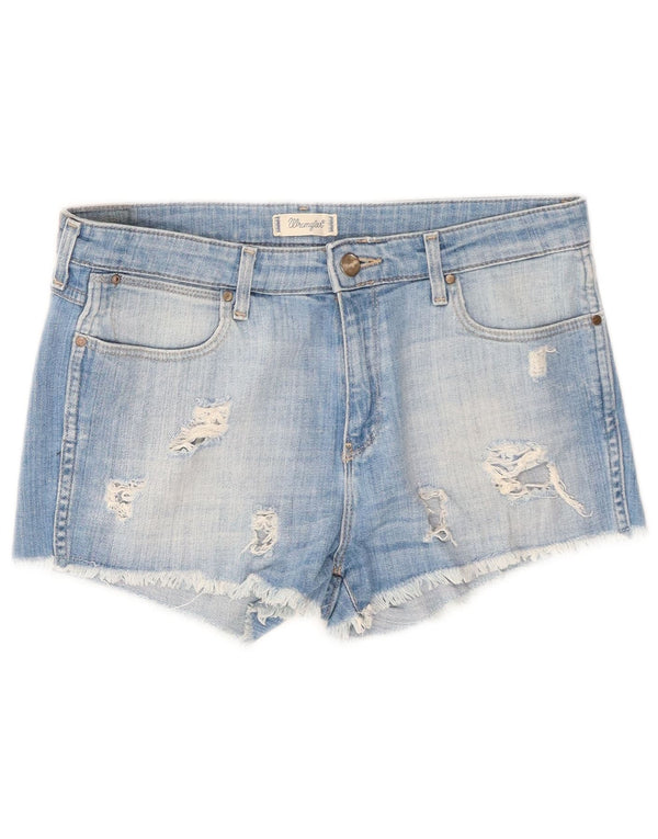 Wrangler Womens Boyfriend Distressed Denim Shorts XS W29 Blaue Baumwolle