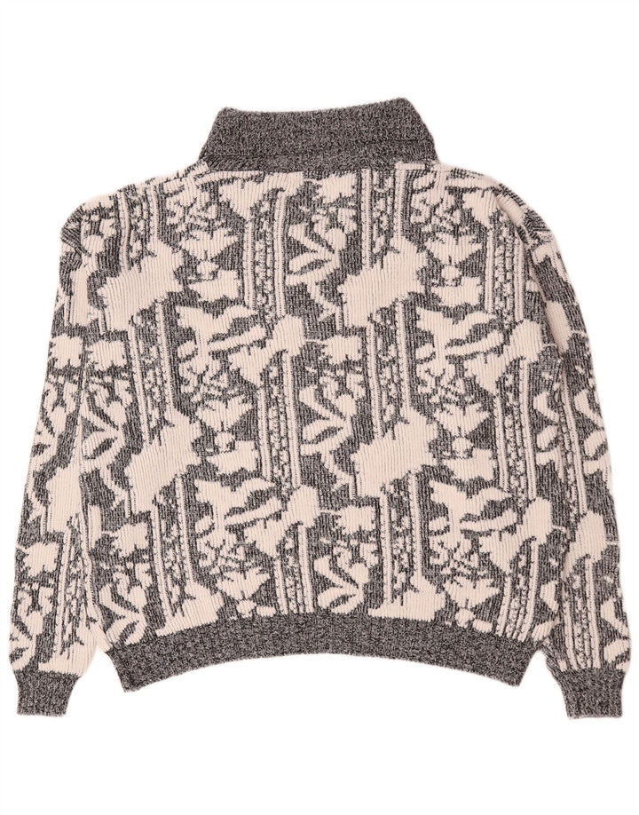 Vintage Herren Pullover mit abstraktem Muster und Schalhalsausschnitt XL Grau
