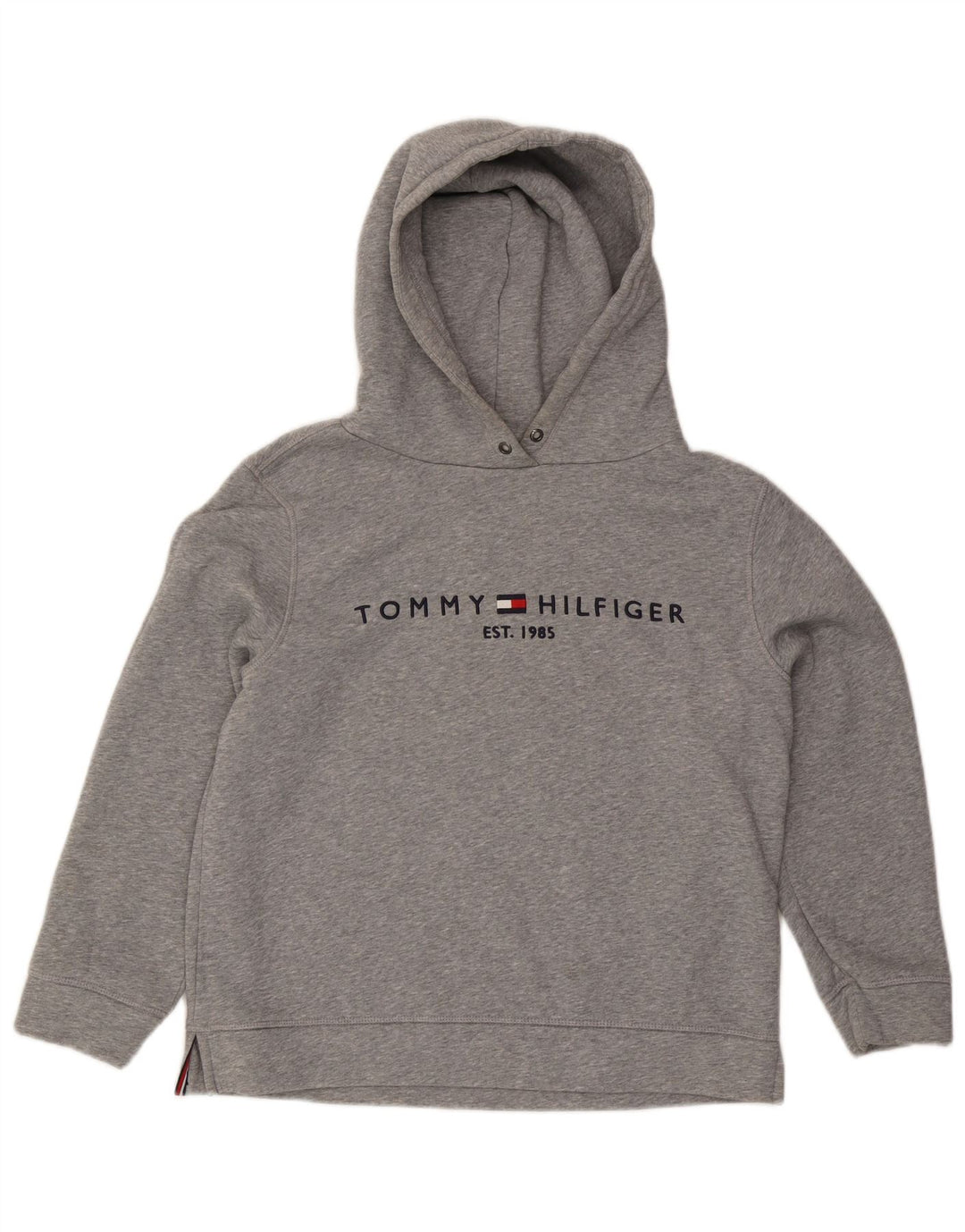 TOMMY HILFIGER Damen Übergroßer grafischer Kapuzenpullover UK 14 Mittelgrau