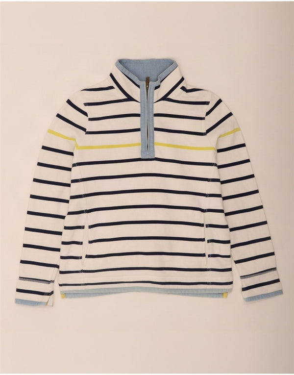Fat Face Damen-Sweatshirt mit Reißverschluss am Hals, UK 14, Größe L, weiß gestreift, Baumwolle