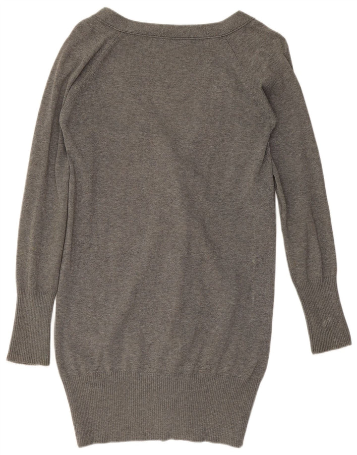 Zara Damen Longline-Cardigan-Pullover UK 12 Mittelgraue Baumwolle
