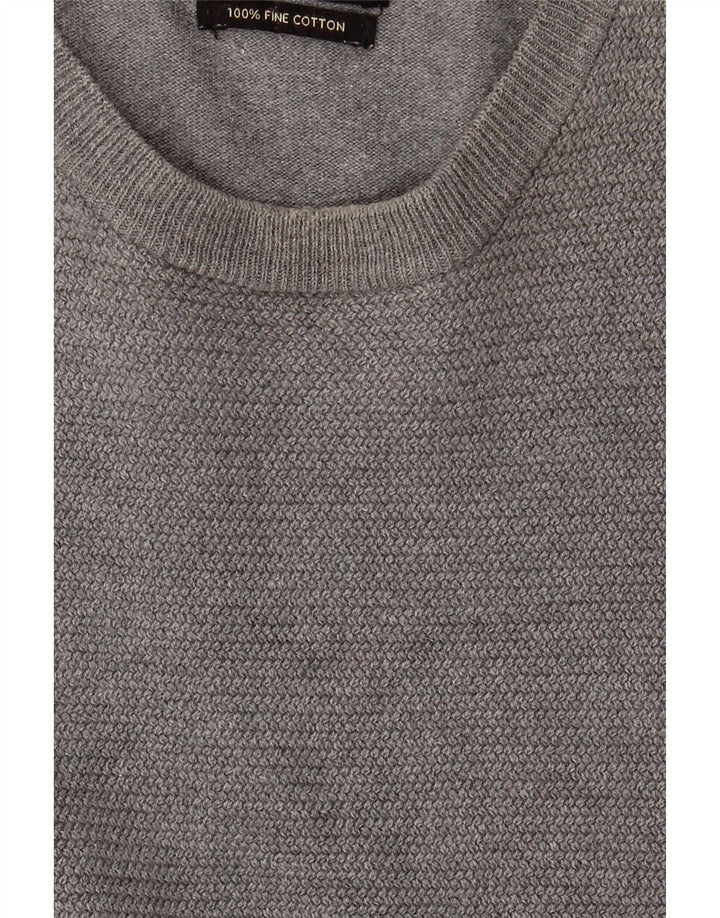 Zara Herren-Pullover mit Rundhalsausschnitt, mittelgraue Baumwolle