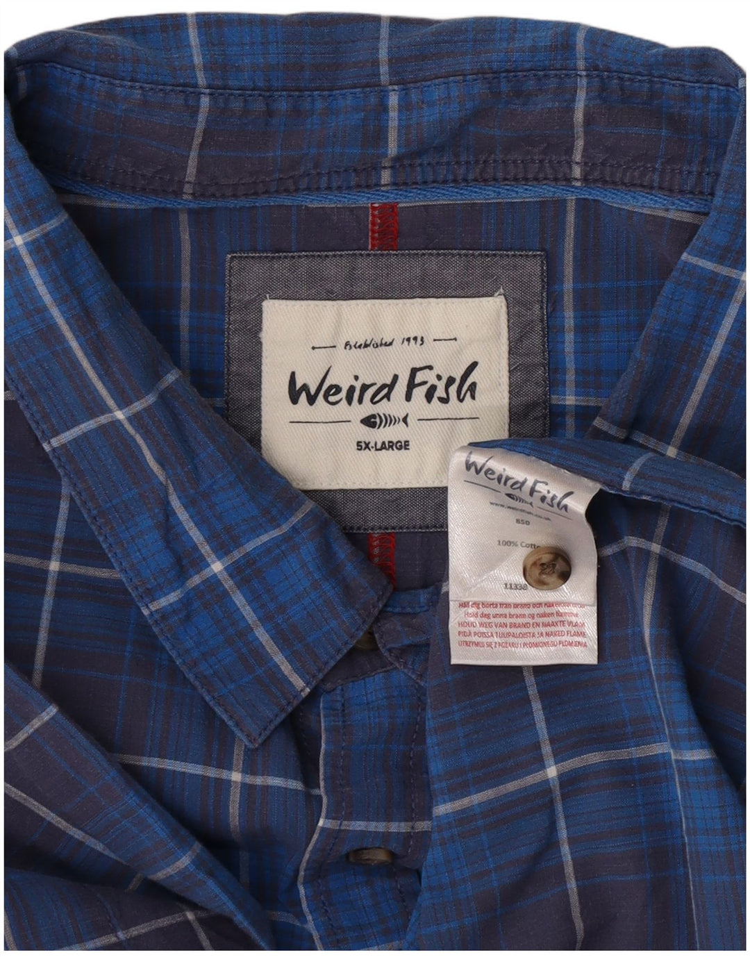 Weird Fish Herren-Kurzarmhemd 5XL, blau kariert, Baumwolle