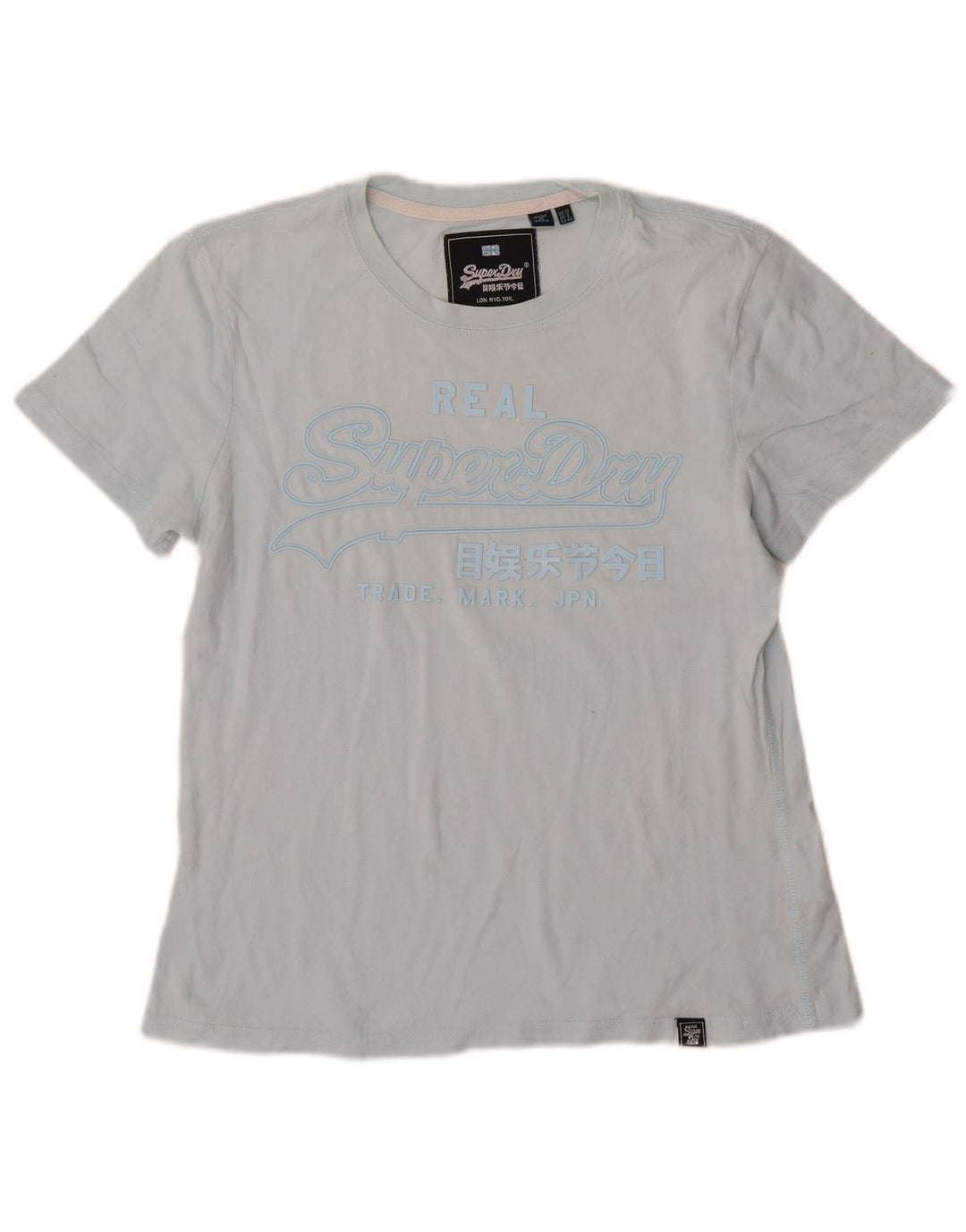 Superdry Damen Grafik-T-Shirt-Oberteil UK 12 Mittelblaue Baumwolle