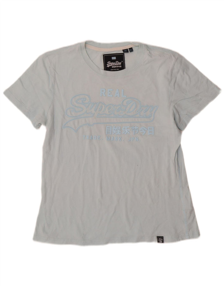 Superdry Damen Grafik-T-Shirt-Oberteil UK 12 Mittelblaue Baumwolle