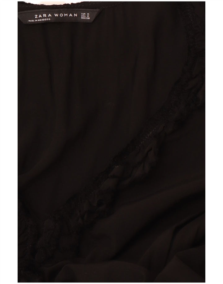 ZARA Damen A-Linien-Kleid mit Rüschen vorne und langen Ärmeln, Gr. 12, Mittelschwarz