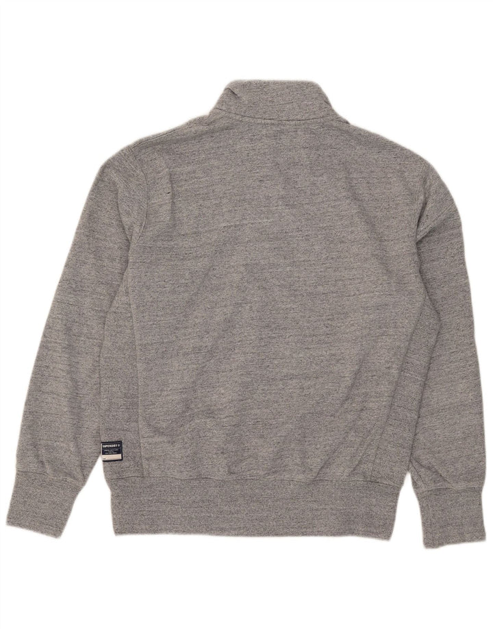 Superdry Herren-Sweatshirt mit Reißverschluss am Hals, Größe L, aus grauer Baumwolle