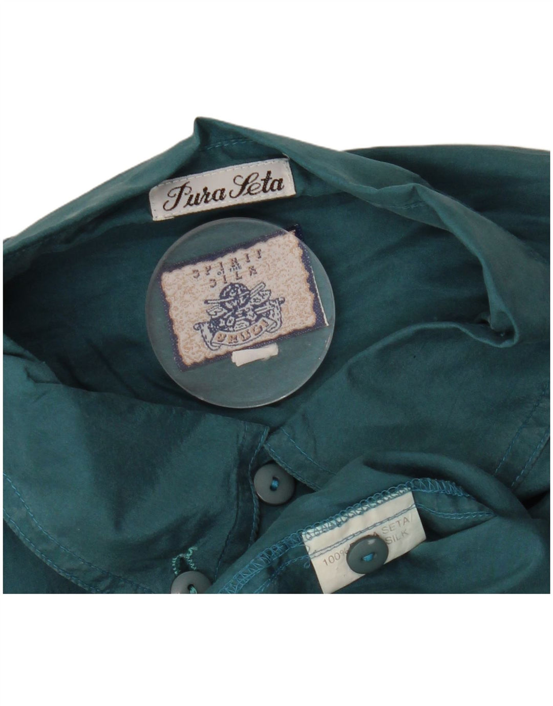 VINTAGE Herren Kurzarm-Loose-Fit-Hemd aus mittelgrüner Seide