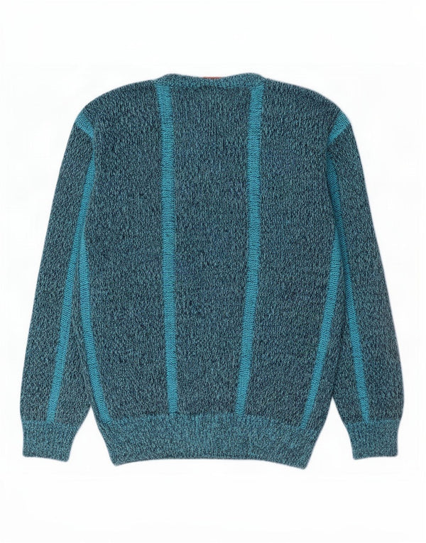 Vintage Damen Pullover mit U-Boot-Ausschnitt, UK 14, Mittelblau, geometrisch, Acryl