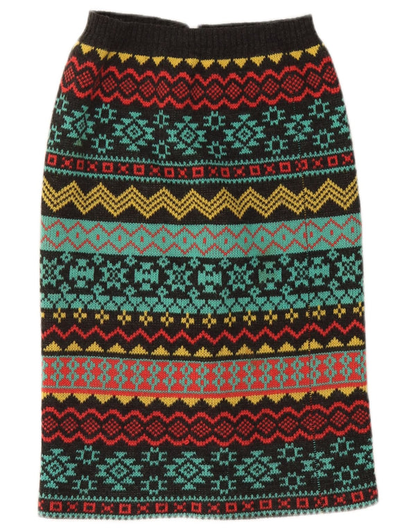 Vintage Damen Strickrock gerade W24 XS Mehrfarbig Fair Isle