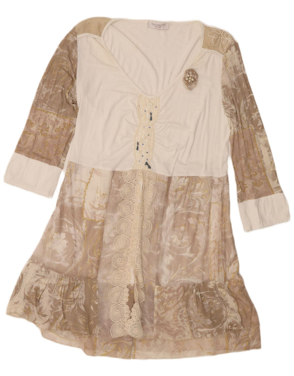 Elisa Cavaletti Damen 3/4-Ärmel A-Linien-Kleid UK 12 Mittelbraun Paisley