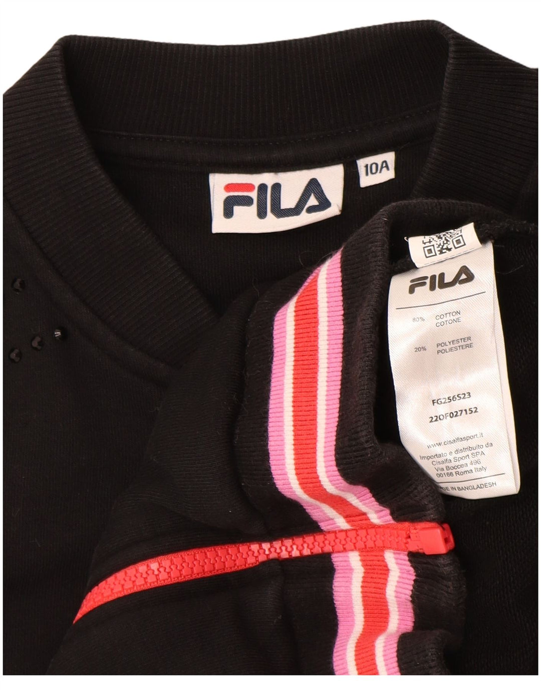 FILA Mädchen-Trainingsanzug-Top-Jacke, 9–10 Jahre, schwarze Baumwolle