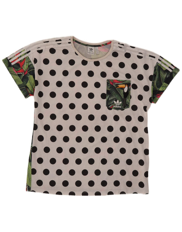 Adidas Damen Übergroßes Grafik-T-Shirt-Oberteil UK 10 Small White Polka Dot