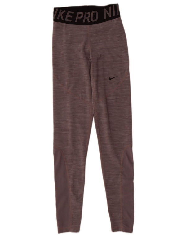 Nike Damen Dri Fit Graphic Leggings UK 4 XS Graues Colourblock-Polyester