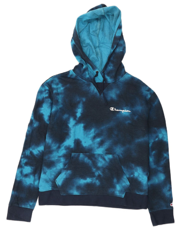 CHAMPION Damen Kapuzenpullover UK 14 Medium Navy Blue Tie Dye