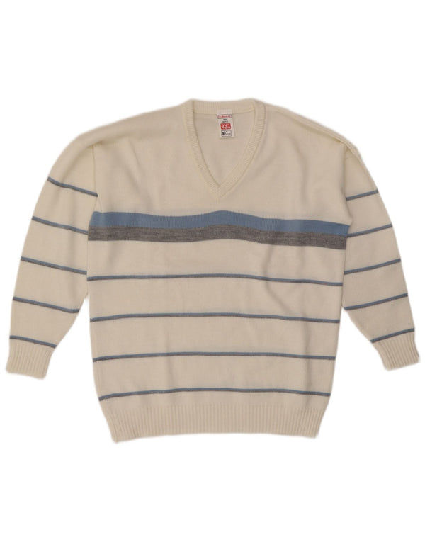 St. Bernard Herren-Pullover mit V-Ausschnitt, UK 42, Größe L, Weiß, Farbblock