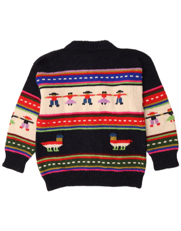 Vintage Damen Grafischer Cardigan Pullover UK 14 Groß Marineblau gestreift