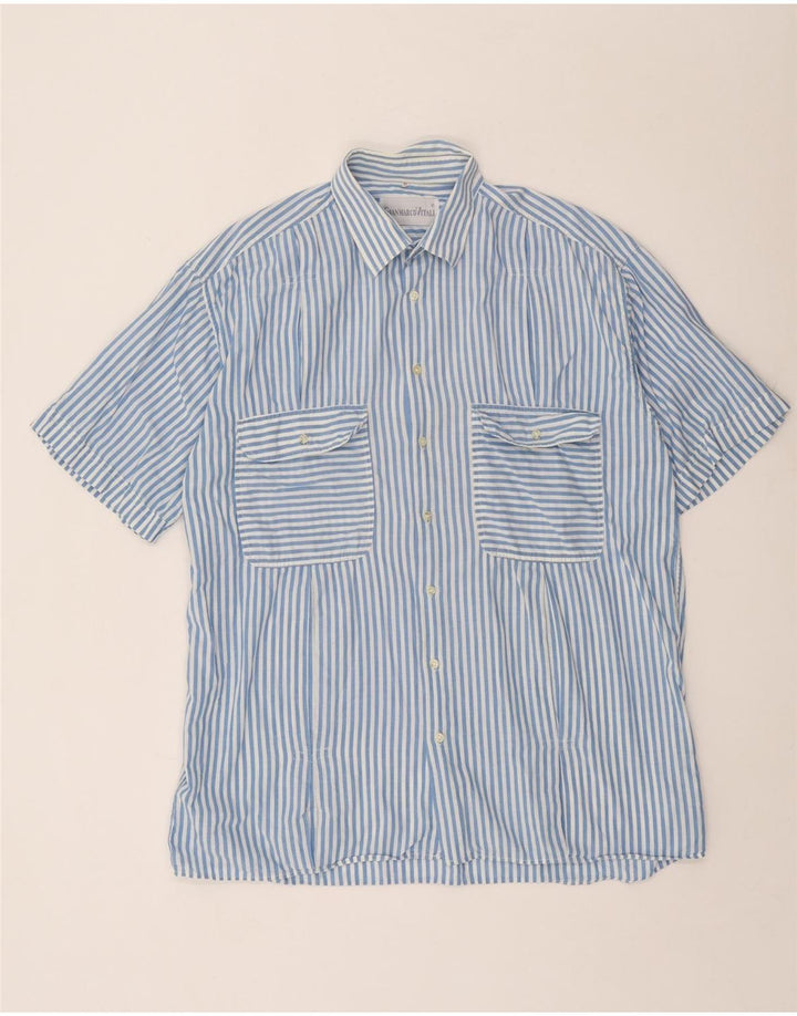 Vintage Herren Kurzarmshirt XL Blau gestreift