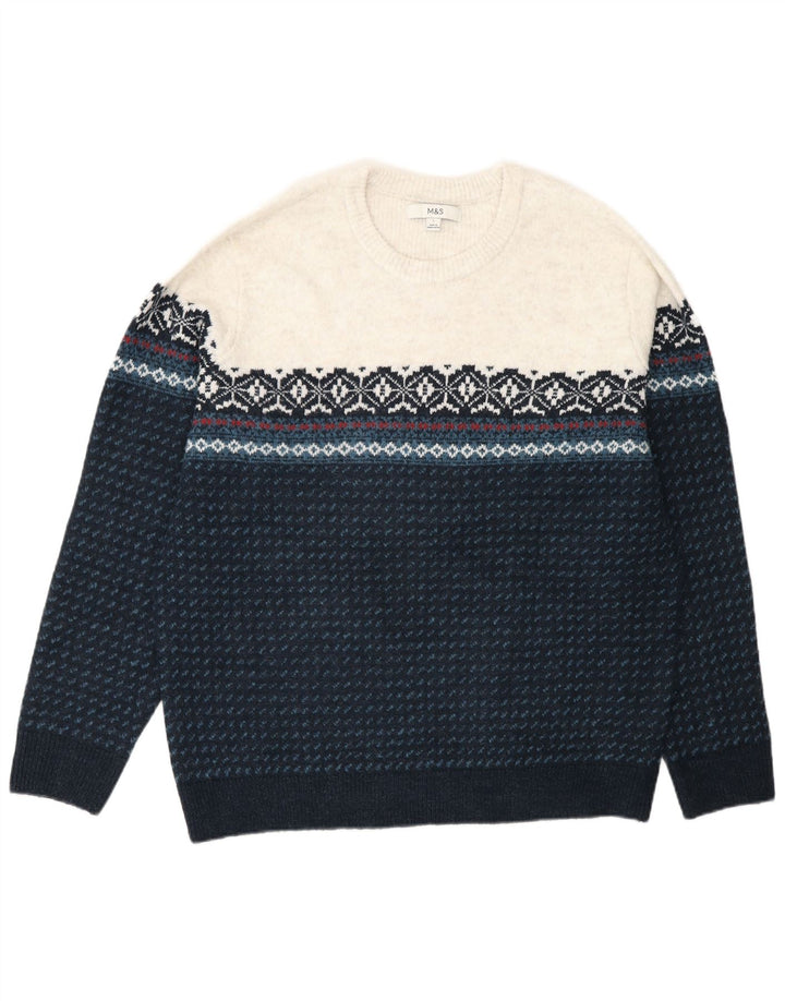 Marks & Spencer Herren-Pullover mit Rundhalsausschnitt, Größe L, Türkis, Fair Isle