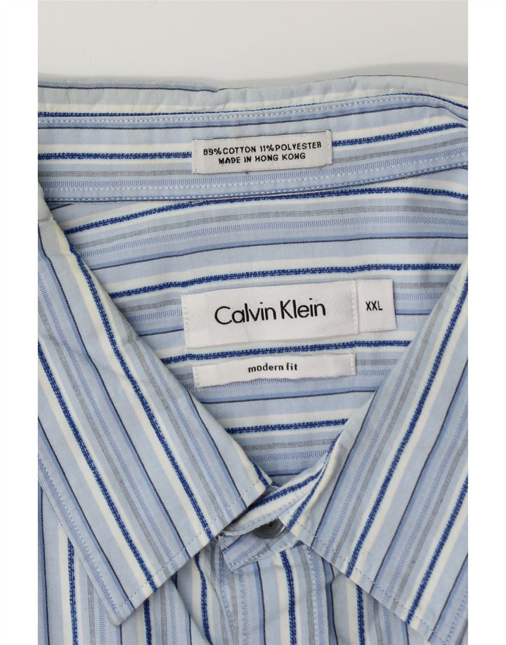 CALVIN KLEIN Herren Modern Fit Hemd 2XL blau gestreift aus Baumwolle