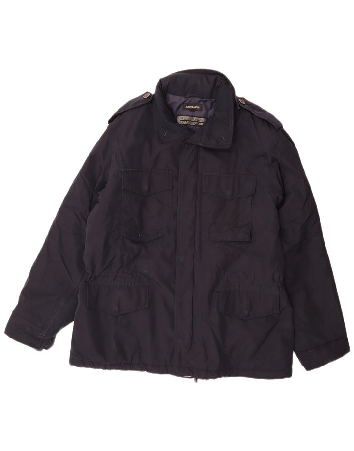 Alberto Aspesi Herren-Militärjacke mit Kapuze, UK 40, Größe L, Marineblau, Polyester