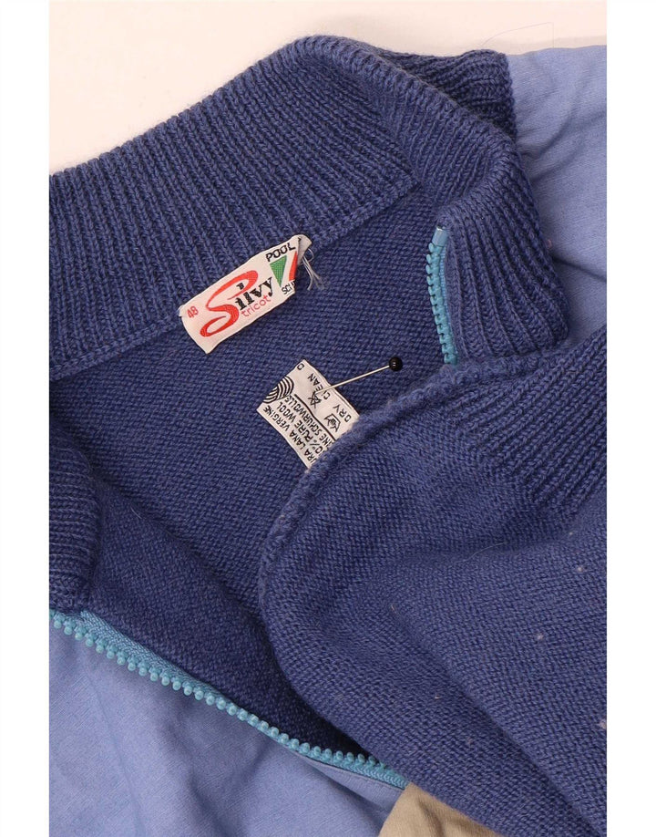 Silvy Herren-Pullover mit Reißverschluss, IT 48, kleine blaue Farbblockwolle