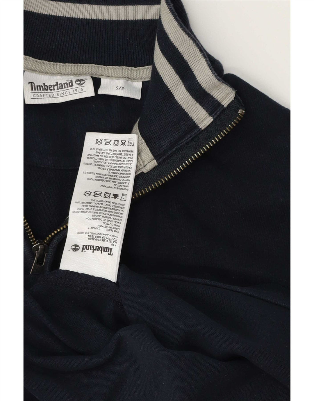 Timberland Herren-Sweatshirt mit Reißverschluss am Hals, Größe S, marineblaue Baumwolle
