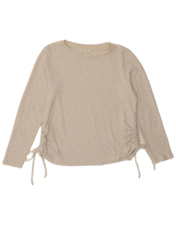 Marks & Spencer Damen Top Langarm UK 12 Mittelbeige Viskose