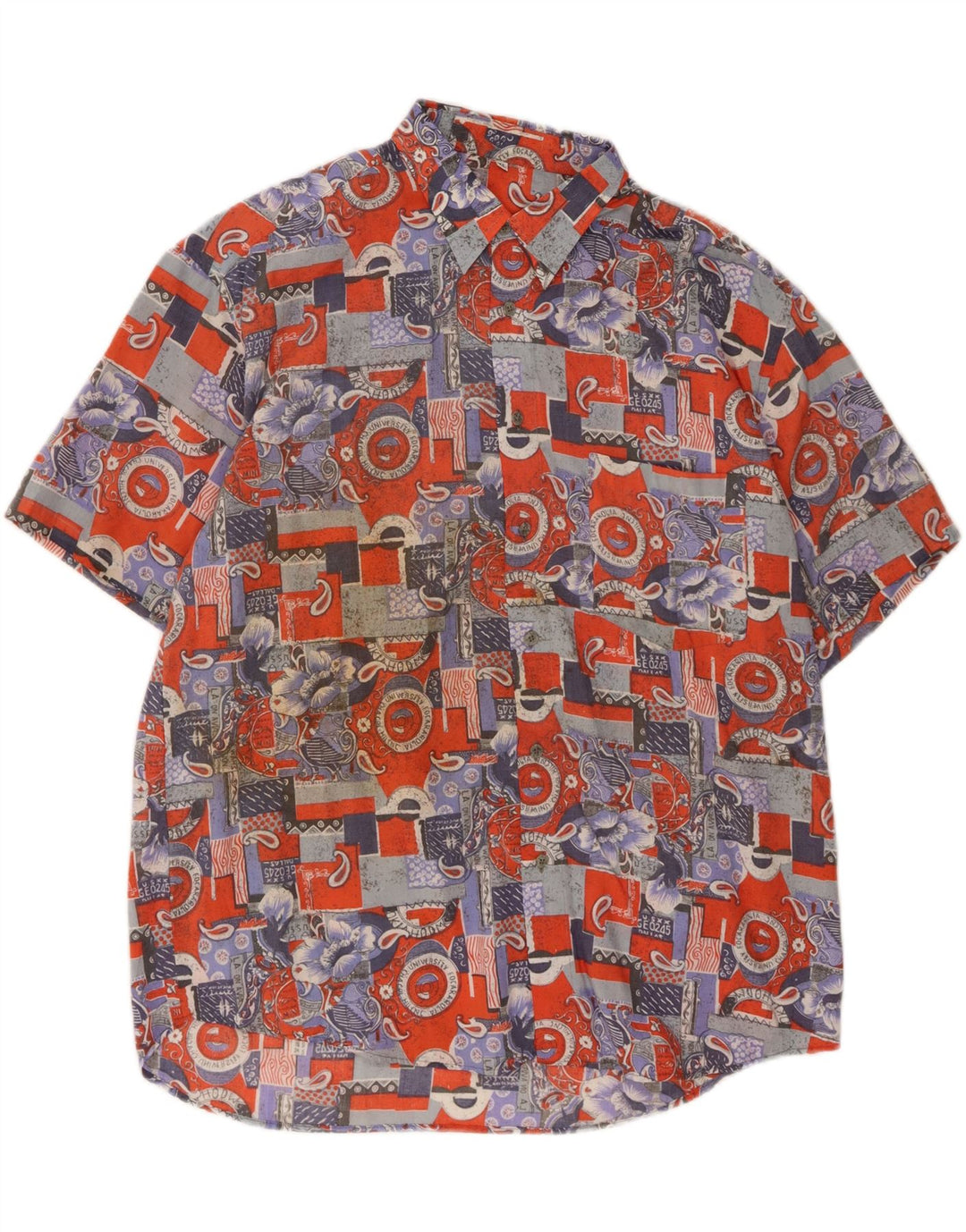 VINTAGE Mens Short Sleeve Shirt XL Multicoloured Patchwork Viscose Vintage Vintage and Second-Hand Vintage from Messina Hembry 