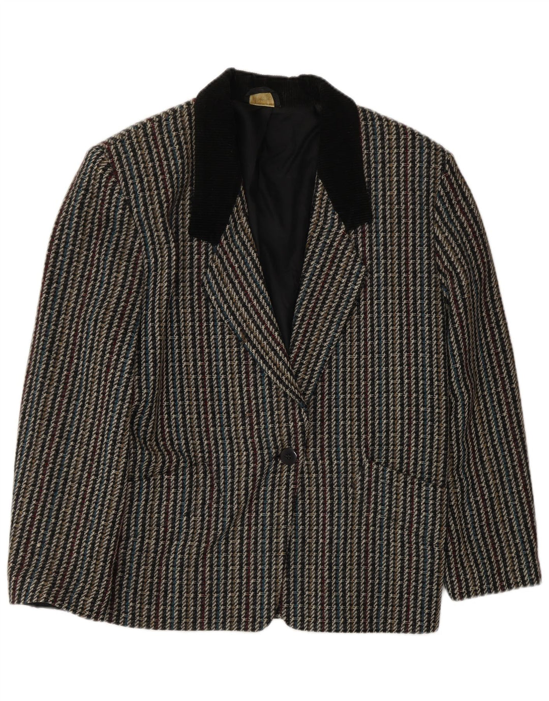 Vintage Damen 1-Knopf-Blazerjacke UK 10 Kleiner mehrfarbiger Karo