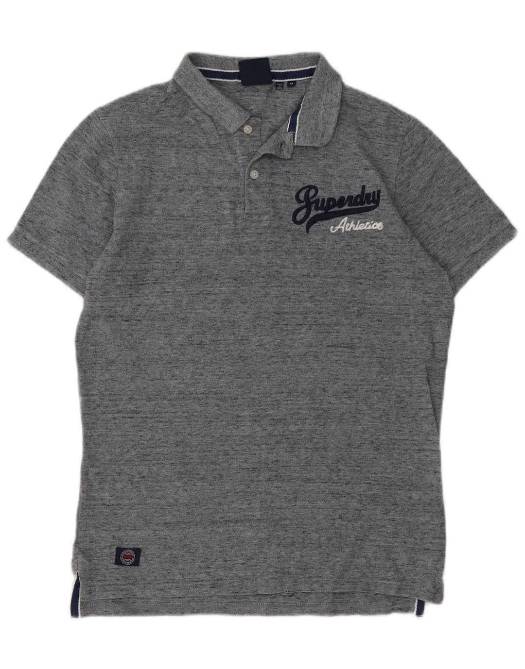 Superdry Herren-Poloshirt aus mittelgrau gesprenkelter Baumwolle mit Grafik