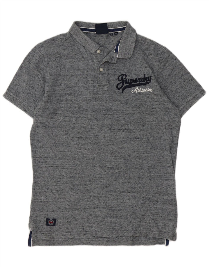 Superdry Herren-Poloshirt aus mittelgrau gesprenkelter Baumwolle mit Grafik