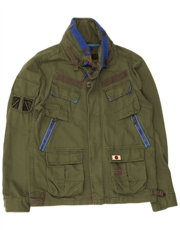 Superdry Herren Utility-Jacke UK 38 Mittelgrüne Baumwolle